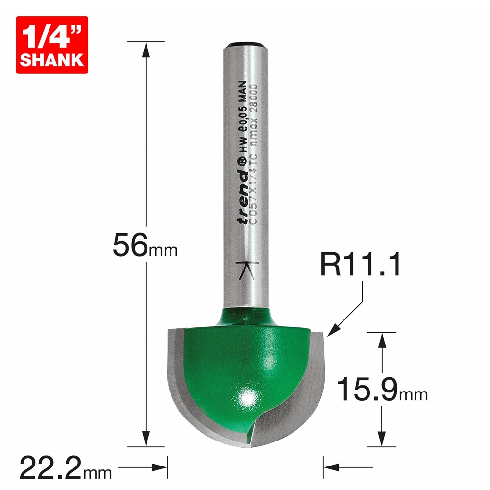 C057X1/4TC - Radius 11.1mm radius x 22.2mm diameter