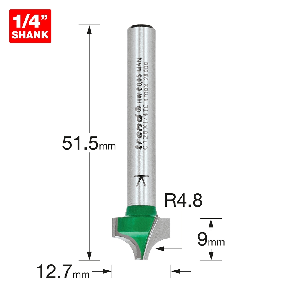 C126X1/4TC - Rounding over 4.8mm radius x 12.7mm cut