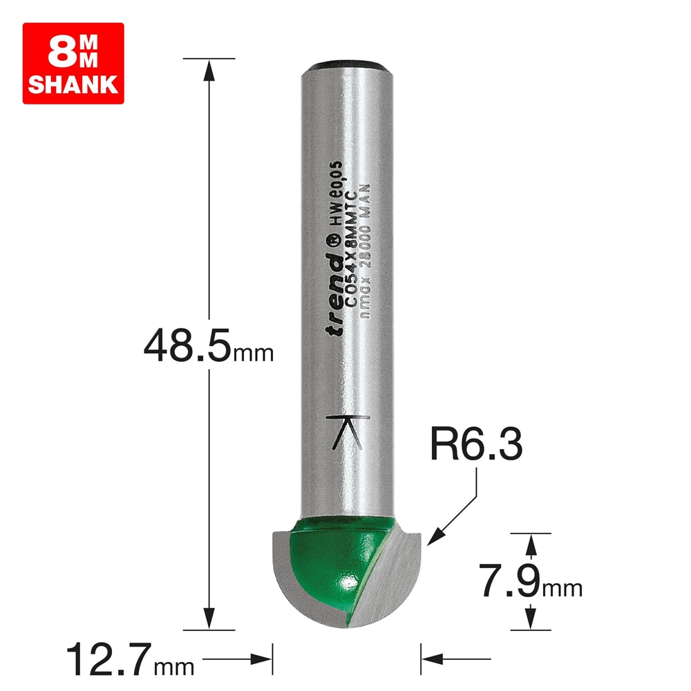 C054X8MMTC - Radius 6.3mm radius x 12.7mm diameter