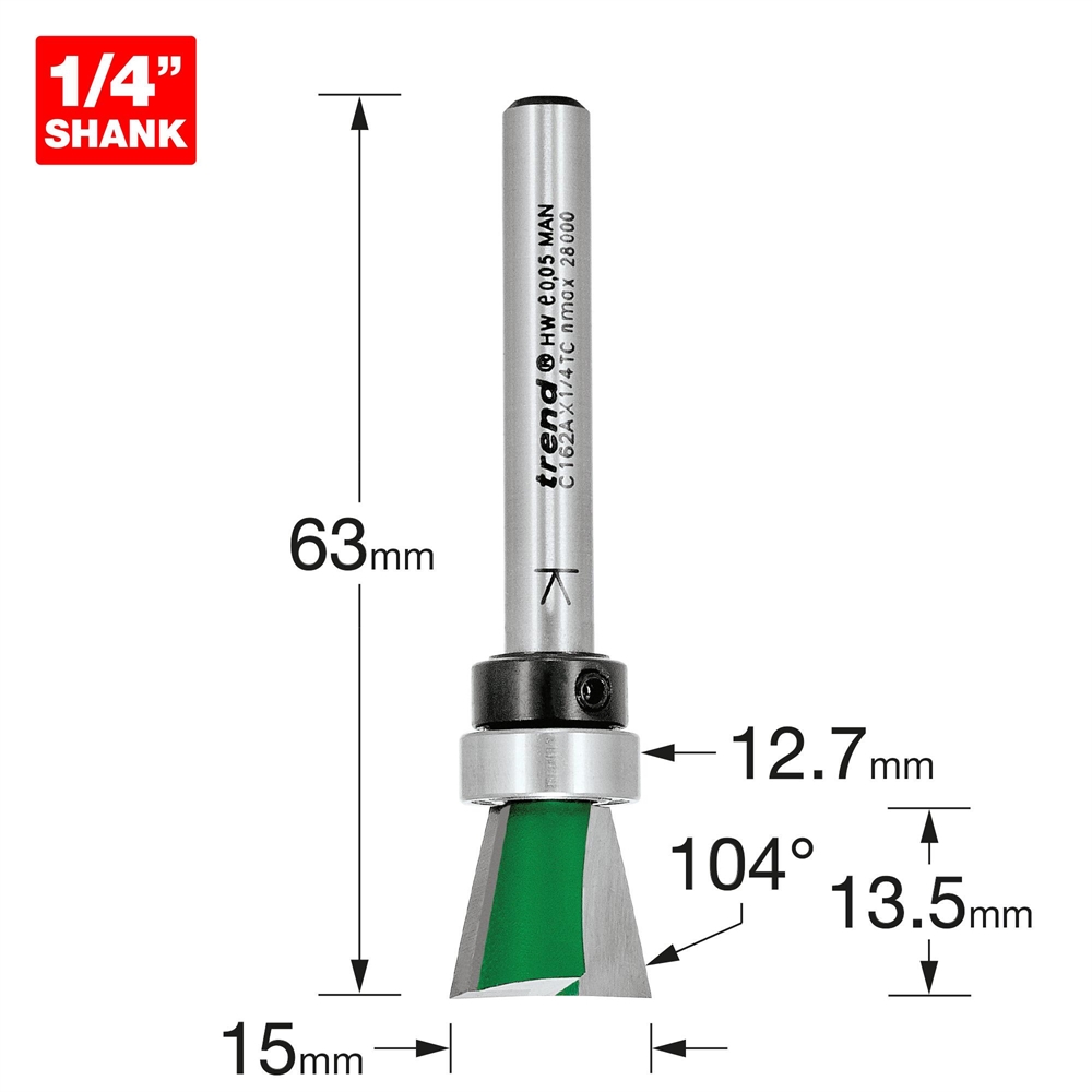 C162AX1/4TC - Dovetail 15mm diameter x 104 degrees guided