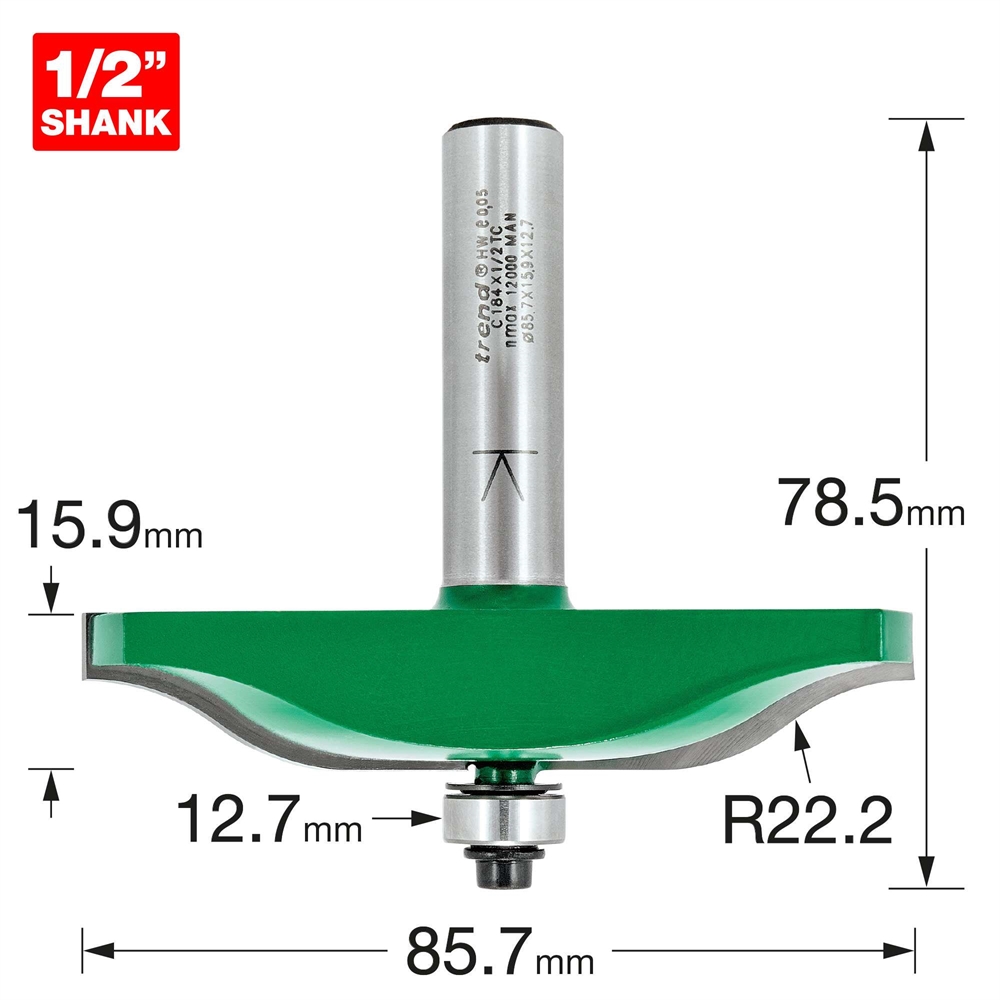 C184X1/2TC - Ogee panel mould cutter 22mm radius 86mm diameter