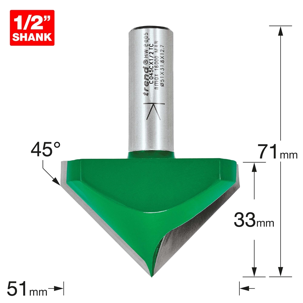 C045CX1/2TC - Chamfer V groove cutter angle=45 degrees