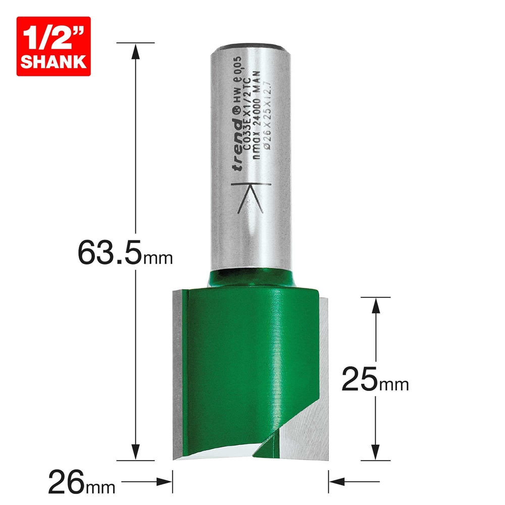 C033EX1/2TC - Two Flute Cutter 26mm diameter