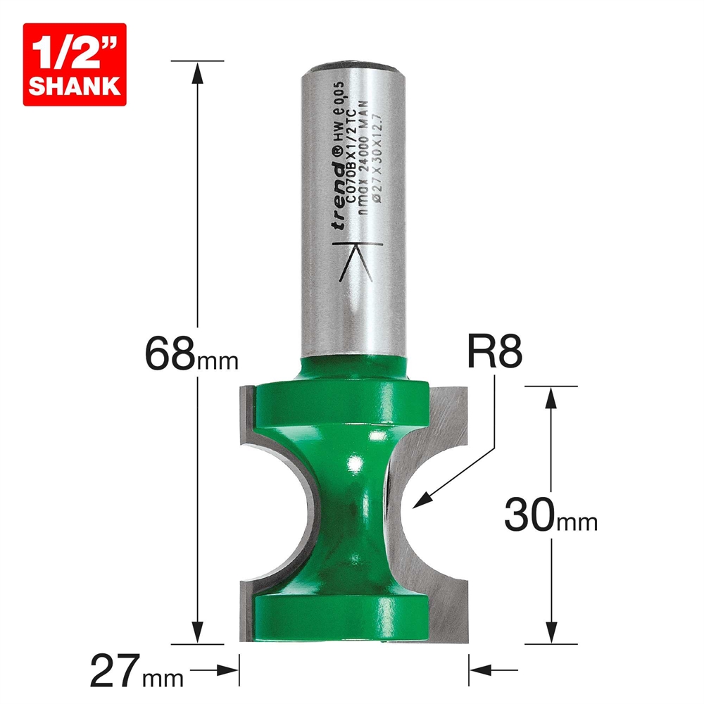 C070BX1/2TC - Staff bead 8mm radius