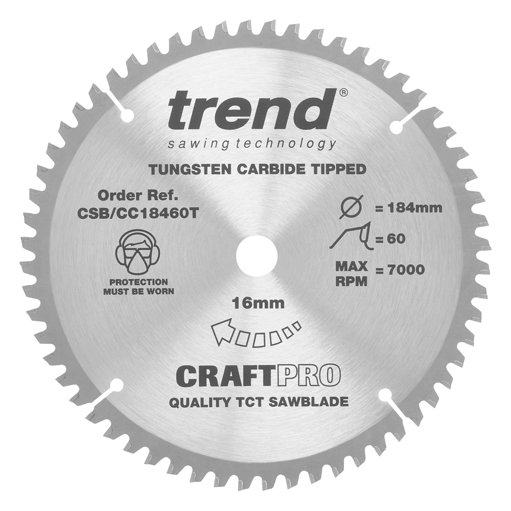 CSB/CC18460T - Craft saw blade crosscut 184mm x 60 teeth x 16mm thin