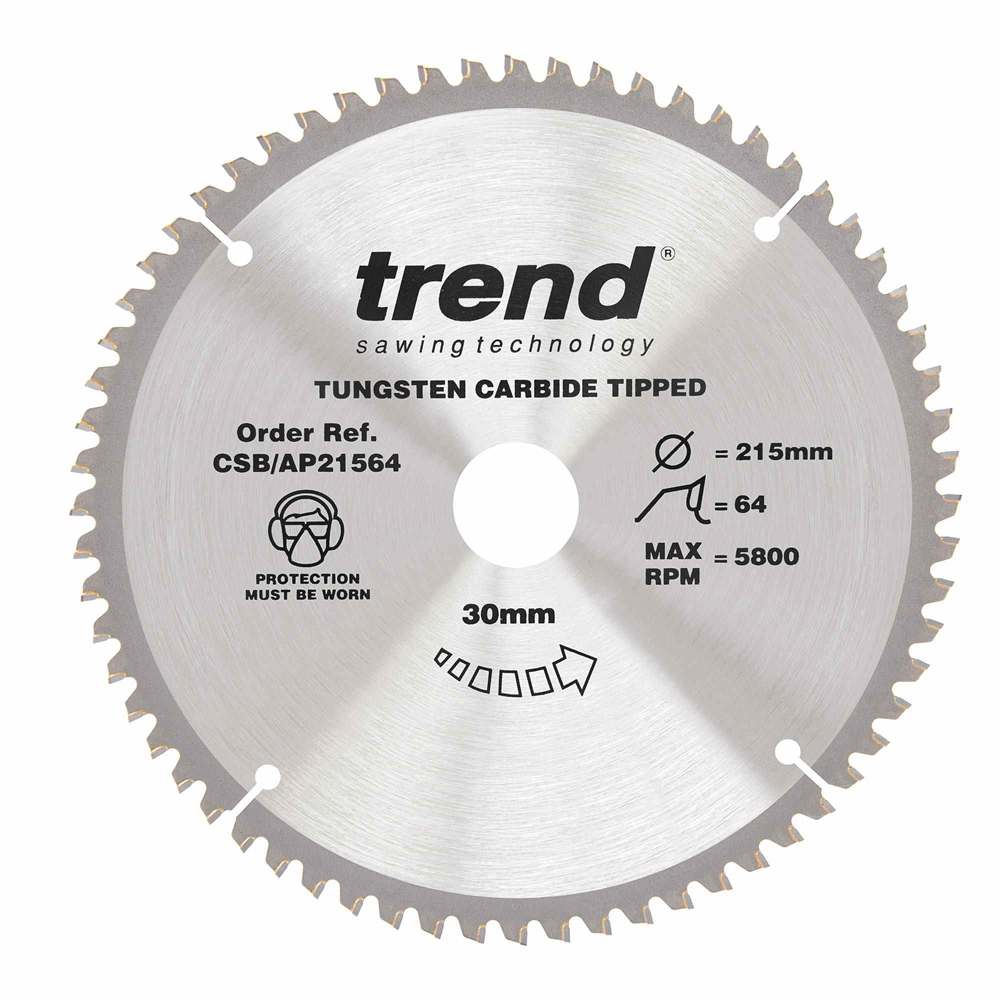 CSB/AP21564 - Craft saw blade aluminium and plastic 215mm x 64 teeth x 30mm