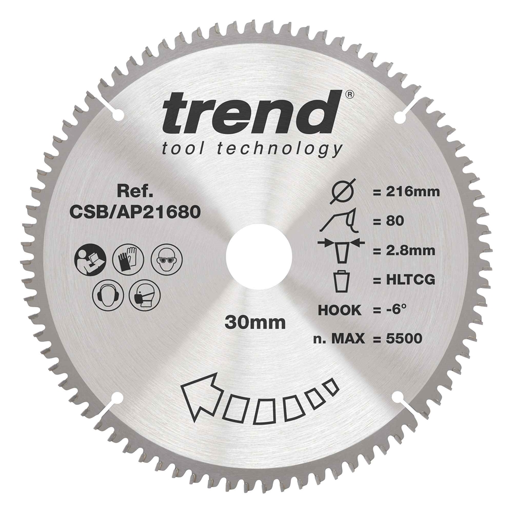 CSB/AP21680 - Craft saw blade aluminium and plastic 216mm x 80 teeth x 30mm