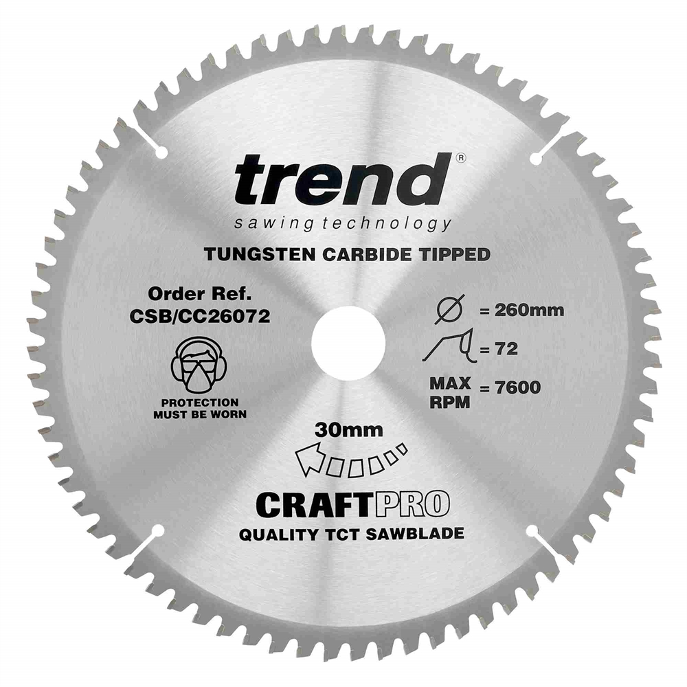 CSB/CC26072 - Craft saw blade crosscut 260mm x 72 teeth x 30mm