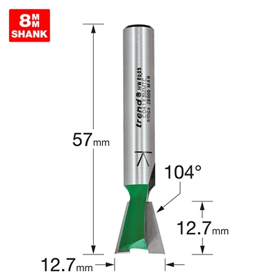 C041X8MMTC - Dovetail cutter angle=104 degrees x 12.7mm diameter