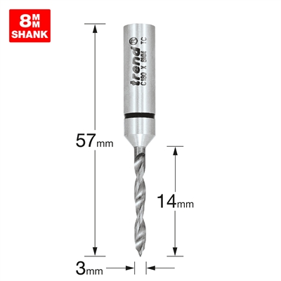 C180X8MMTC - Dowel drill 3mm x 14mm cut