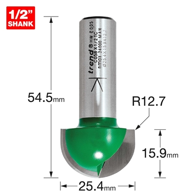 C058X1/2TC - Radius 12.7mm radius x 25.4mm diameter