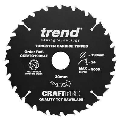 CSB/TC19024T - Craft saw blade 190mm x 24 teeth x 30mm thin