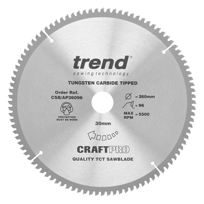CSB/AP26096 - Craft saw blade aluminium and plastic 260 x 96 teeth x 30