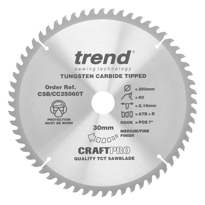 CSB/CC25060T - Craft saw blade crosscut 250mm x 60 teeth x 30mm