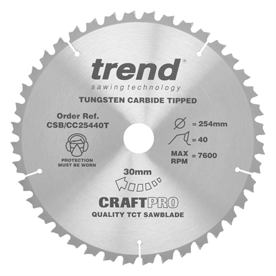 CSB/CC25440T - Craft saw blade crosscut 254mm x 40 teeth x 30mm thin