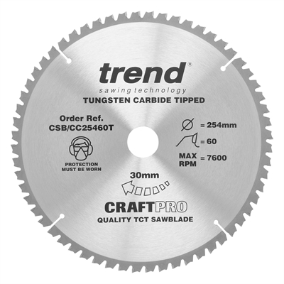 CSB/CC25460T - Craft saw blade crosscut 254mm x 60 teeth x 30mm thin