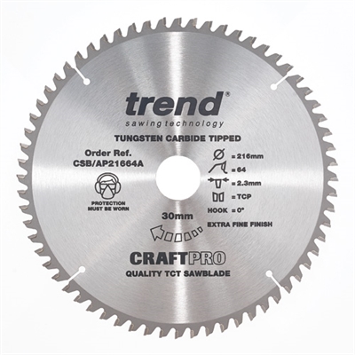 CSB/AP21664A - Craft saw blade aluminium and plastic 216mm x 64 teeth x 30mm