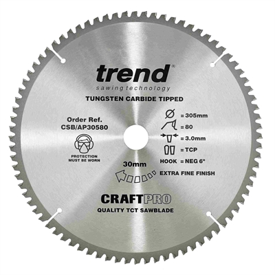 CSB/AP30580 - Craft saw blade aluminium and plastic 305 x 80 teeth x 30