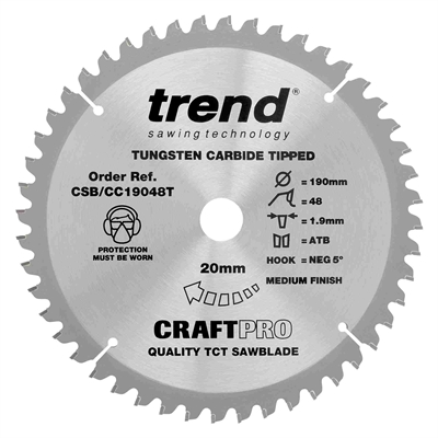 CSB/CC19048T - Craft saw blade crosscut 190mm x 48 teeth x 20mm thin