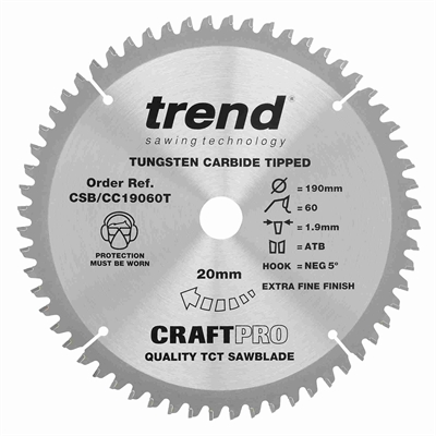 CSB/CC19060T - Craft saw blade crosscut 190mm x 60 teeth x 20mm thin