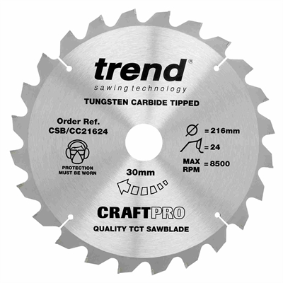 CSB/CC21624 - Craft saw blade crosscut 216mm x 24 teeth x 30mm