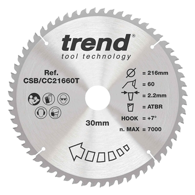 CSB/CC21660T - Craft saw blade crosscut 216mm x 60 teeth x 30mm thin