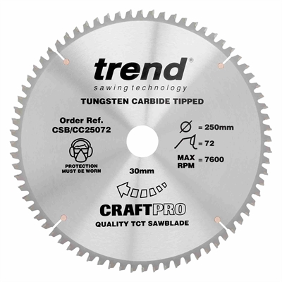 CSB/CC25072 - Craft saw blade crosscut 250mm x 72 teeth x 30mm