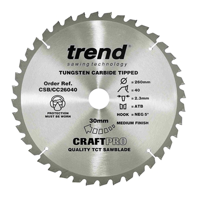 CSB/CC26040 - Craft saw blade crosscut 260mm x 40 teeth x 30mm