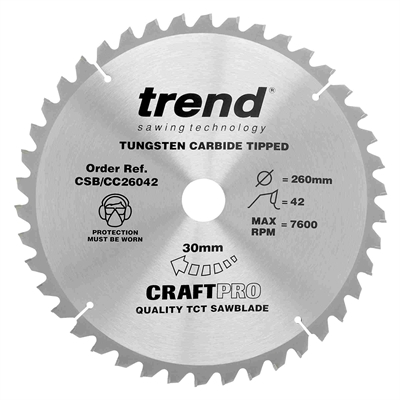 CSB/CC26042 - Craft saw blade crosscut 260mm x 42 teeth x 30mm