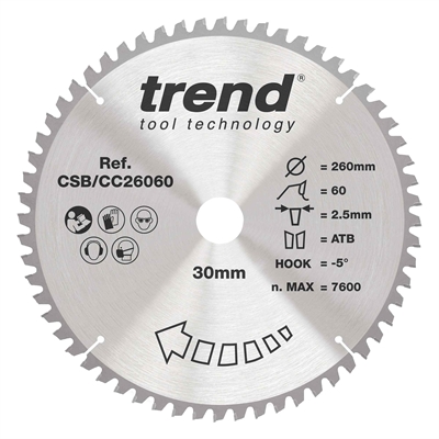 CSB/CC26060 - Craft saw blade crosscut 260mm x 60 teeth x 30mm